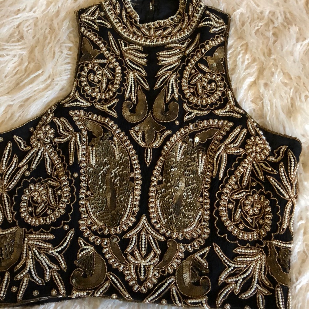 Rare racer cut beaded crop Gold bronze pearl black